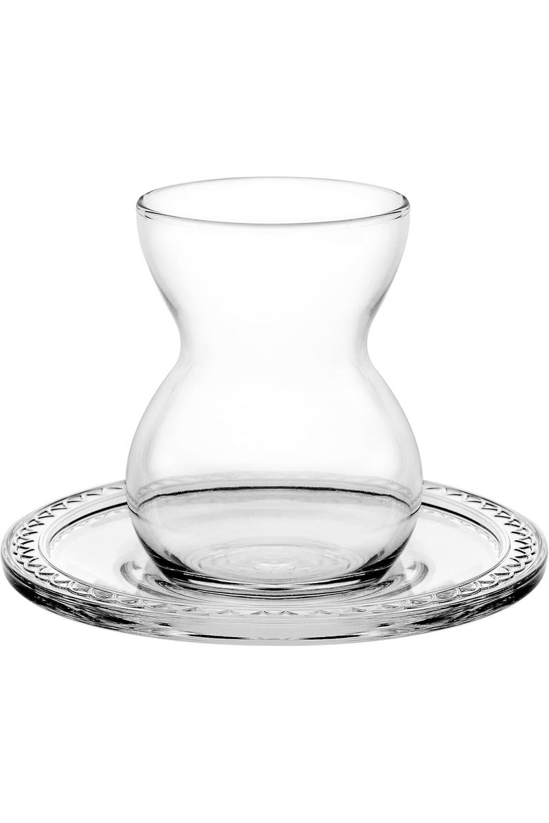 Pasabahce Ethnic Tea Cups with Saucers Set of 12 – 140 ml