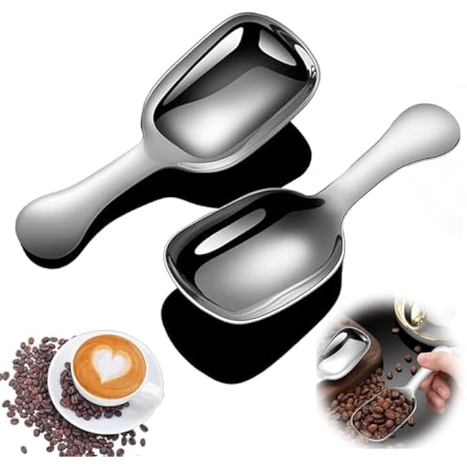 ريحني ملعقة قهوة من الفولاذ المقاوم للصدأ مطحونة مقياس مغرفة، حبة إسبريسو، شاي بودرة الحليب بمقبض قصير، ملعقة مطبخ من الفولاذ المقاوم للصدأ قطعتين - Image 1
