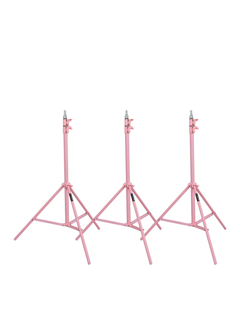COOPIC 3pcs L210 Adjustable Lightweight Sturdy Aluminum Tripod Stand with Maximum height 210cm / 7f / 83inch and 1/4 Screw fit for Reflectors Softboxes Lights Umbrellas etc, Max. Load 7kg Pink Color - Image 1