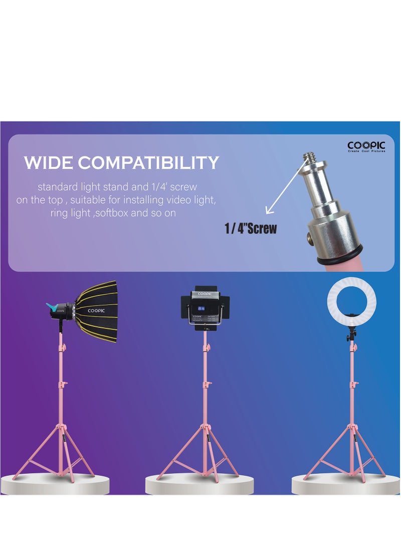 COOPIC 3pcs L210 Adjustable Lightweight Sturdy Aluminum Tripod Stand with Maximum height 210cm / 7f / 83inch and 1/4 Screw fit for Reflectors Softboxes Lights Umbrellas etc, Max. Load 7kg Pink Color - Image 5