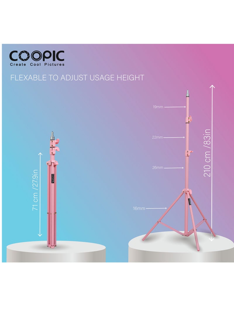 COOPIC 3pcs L210 Adjustable Lightweight Sturdy Aluminum Tripod Stand with Maximum height 210cm / 7f / 83inch and 1/4 Screw fit for Reflectors Softboxes Lights Umbrellas etc, Max. Load 7kg Pink Color - Image 3