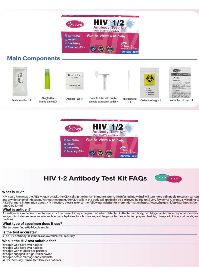Dvot Dvot 2 Boxes HIV 1/2 Rapid Antibody Home Test Kit – Accurate and Affordable At-Home HIV Testing with Fast Results  - Image 3