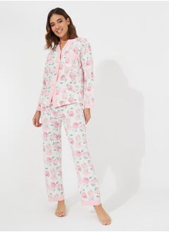 Floral Print Button Placket Shirt & Pyjama Set