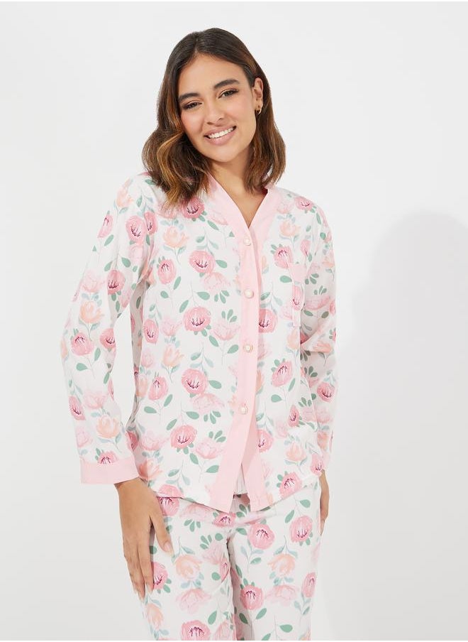 Floral Print Button Placket Shirt & Pyjama Set - pzsku/ZF8EF4B7E2C68A74A7B9DZ/45/_/1723796126/1a59f42a-7539-47fb-9a79-f943b52ace82