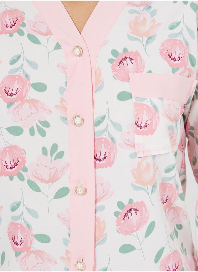 Floral Print Button Placket Shirt & Pyjama Set - pzsku/ZF8EF4B7E2C68A74A7B9DZ/45/_/1723796131/7af9abda-38de-49e5-824c-4efdcd623fa7