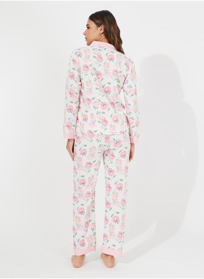 Floral Print Button Placket Shirt & Pyjama Set - pzsku/ZF8EF4B7E2C68A74A7B9DZ/45/_/1723796134/be739890-8930-43c4-aabe-aa6dbc13f2ce