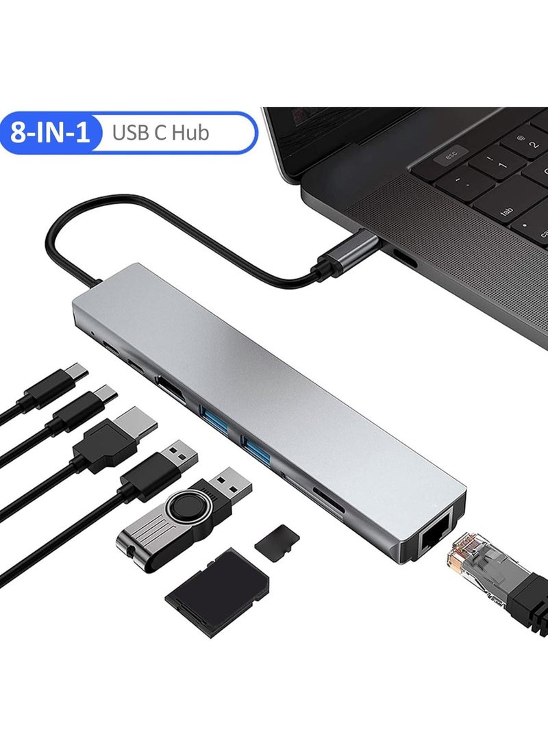 سيت أب ماستر موزع USB نوع سي 8 في 1 متعدد المنافذ مع 4K HD RJ45 ايثرنت USB 3.0 PD قارئ بطاقات SD TF متوافق مع كروم بوك ميت بوك - Image 5