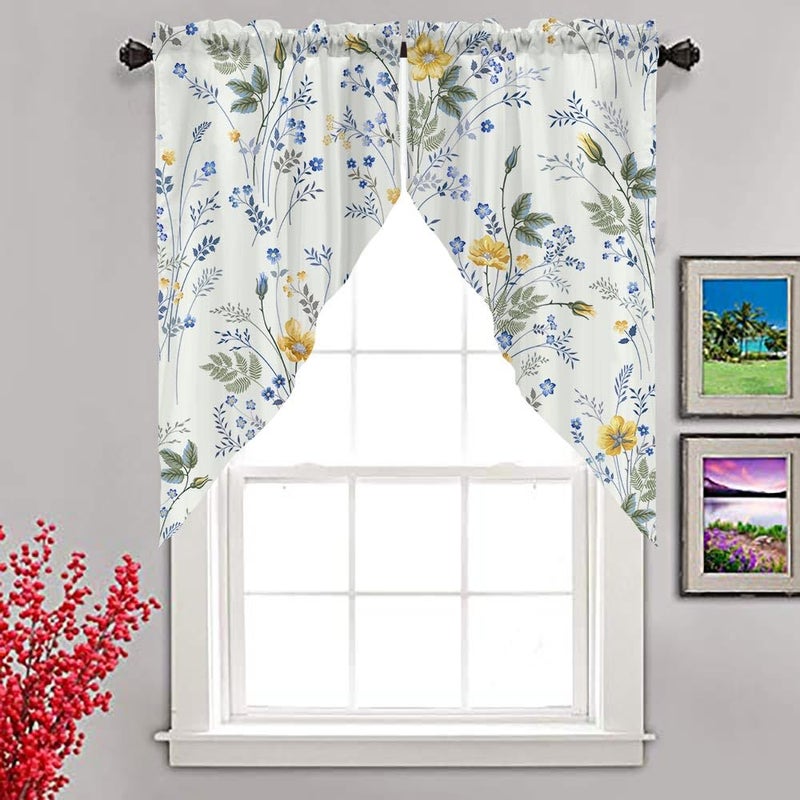 CAPSCEOLL Swag Valances Curtains Floral Leaves Rod Pocket Window Curtains for Kitchen & Bathroom, Farmhouse Decor - 2 Panels 29x36 Inches - Image 4
