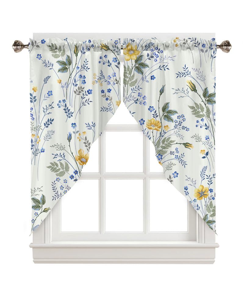 CAPSCEOLL Swag Valances Curtains Floral Leaves Rod Pocket Window Curtains for Kitchen & Bathroom, Farmhouse Decor - 2 Panels 29x36 Inches - Image 1