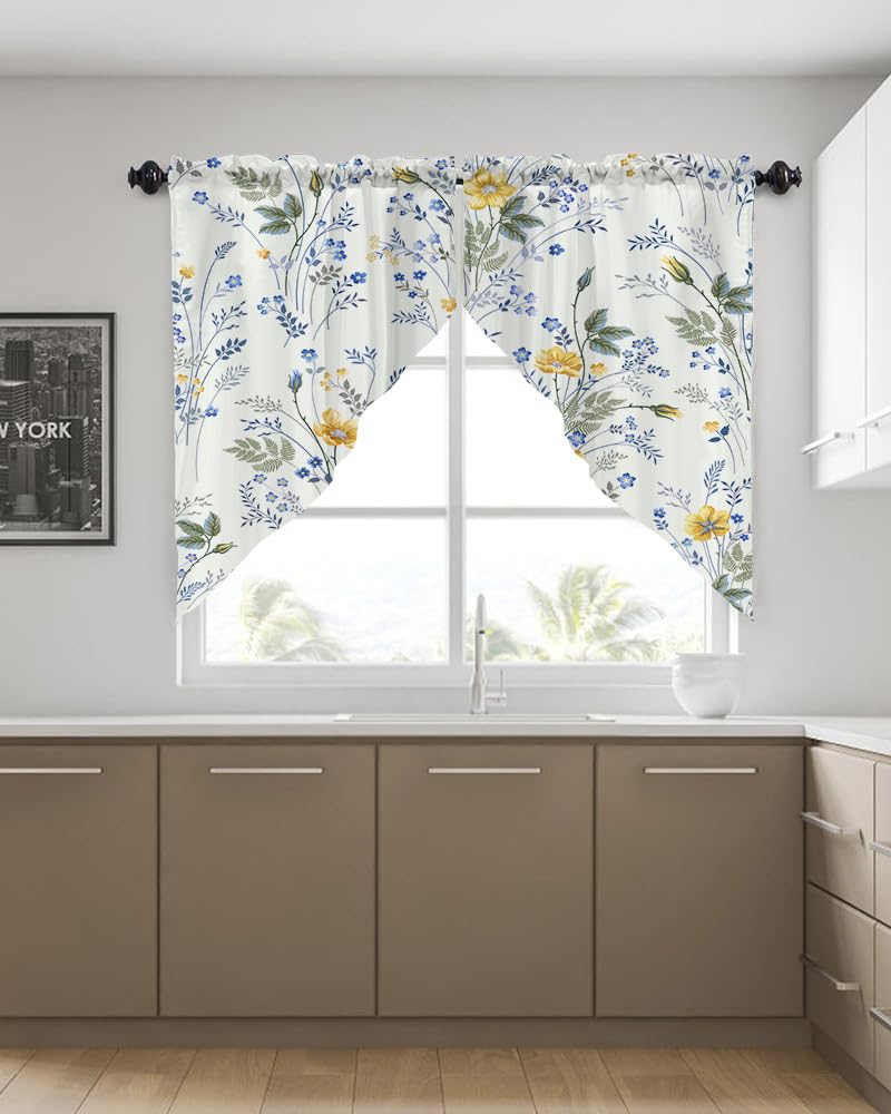 CAPSCEOLL Swag Valances Curtains Floral Leaves Rod Pocket Window Curtains for Kitchen & Bathroom, Farmhouse Decor - 2 Panels 29x36 Inches - Image 3