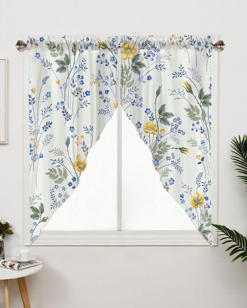 CAPSCEOLL Swag Valances Curtains Floral Leaves Rod Pocket Window Curtains for Kitchen & Bathroom, Farmhouse Decor - 2 Panels 29x36 Inches - Image 2