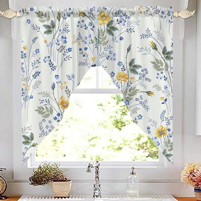 CAPSCEOLL Swag Valances Curtains Floral Leaves Rod Pocket Window Curtains for Kitchen & Bathroom, Farmhouse Decor - 2 Panels 29x36 Inches - Image 5