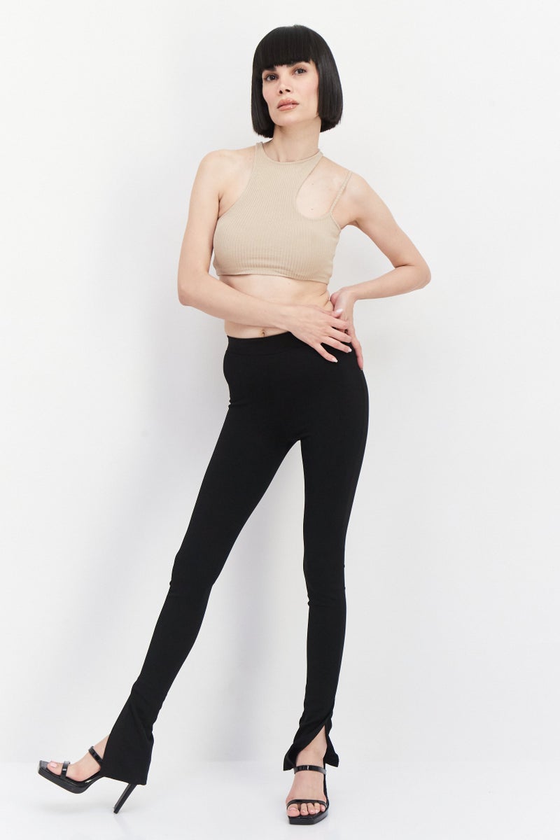 Pull & Bear Women Regular Solid Leggings, Black  - Image 2