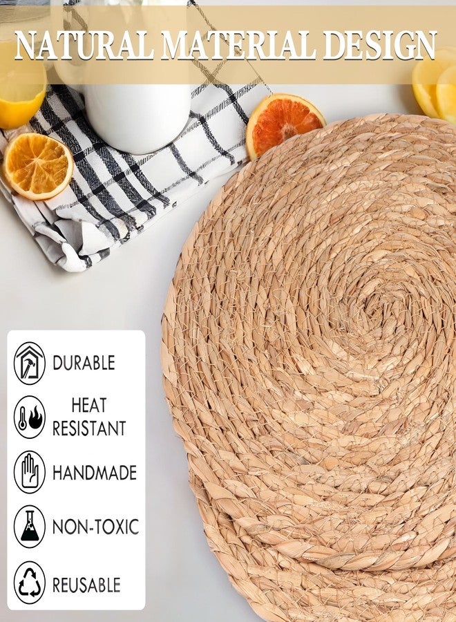 PLUVAVA Round Woven Placemats Set of 12，12 Inch Natural Rattan Placemats Hand-Woven Water Hyacinth Placemat Farmhouse Rustic Braided Boho Wicker Table Mats for Christmas Dining Table Wedding Home (12 Inch) - Image 3