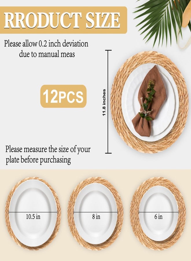 PLUVAVA Round Woven Placemats Set of 12，12 Inch Natural Rattan Placemats Hand-Woven Water Hyacinth Placemat Farmhouse Rustic Braided Boho Wicker Table Mats for Christmas Dining Table Wedding Home (12 Inch) - Image 2