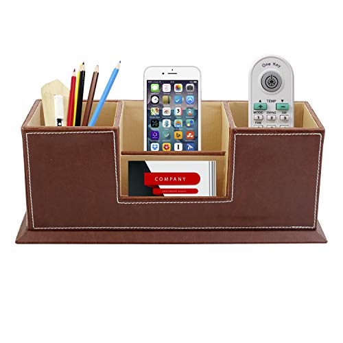 Anything & Everything Wooden Desk Organizer Pen/Pencil Stand, Mobile Holder & Remote Stand For Office Desk/Desktop/Table Stationery Storage Organizer Box (Tan), Orange - Image 1