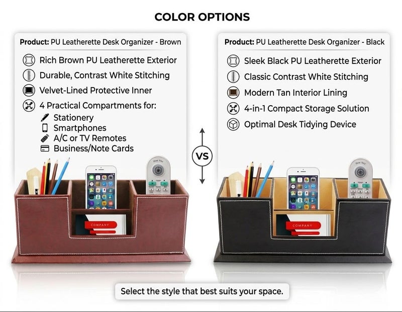 Anything & Everything Wooden Desk Organizer Pen/Pencil Stand, Mobile Holder & Remote Stand For Office Desk/Desktop/Table Stationery Storage Organizer Box (Tan), Orange - Image 2