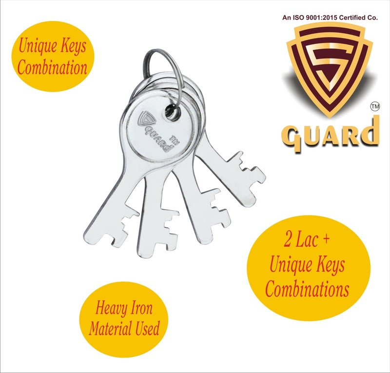 S-GUARD Heavy Duty Shutter Lock For Main Gate, Godown, Trucks Channel Gate Main Door, Office & Commercial Use, Durable 77MM Iron Body with 8 Lever Security Mechanism, Pack of 3 (Silver-Golden Design5) - Image 4