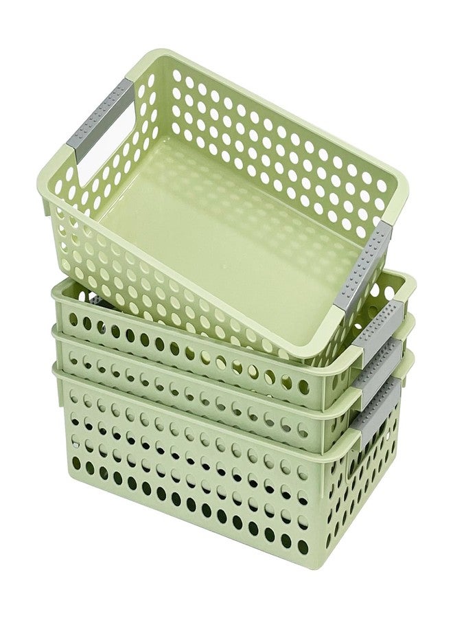 Soddeph 4 Pack Small Plastic Storage Baskets for Organizing, Stackable Bins with Handles for Shelves, Multipurpose Drawer Trays (Green) - Image 1