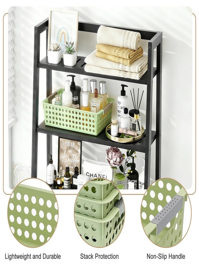 Soddeph 4 Pack Small Plastic Storage Baskets for Organizing, Stackable Bins with Handles for Shelves, Multipurpose Drawer Trays (Green) - Image 3