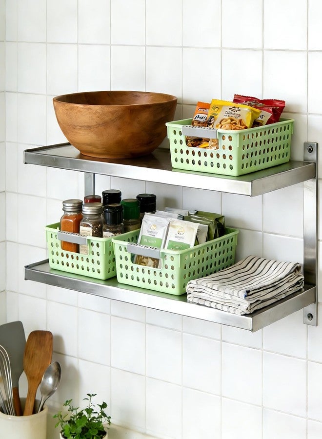 Soddeph 4 Pack Small Plastic Storage Baskets for Organizing, Stackable Bins with Handles for Shelves, Multipurpose Drawer Trays (Green) - Image 4