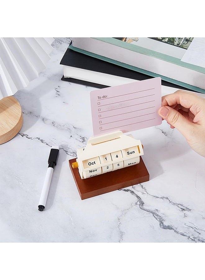 1Pc Wooden Rotating Perpetual Calendar Wood Creative Calendar with 1Pc Pen and 1Pc Message Card,Month Week Day Date Display Desk Table Calendars for Home Office Decorations - Image 2