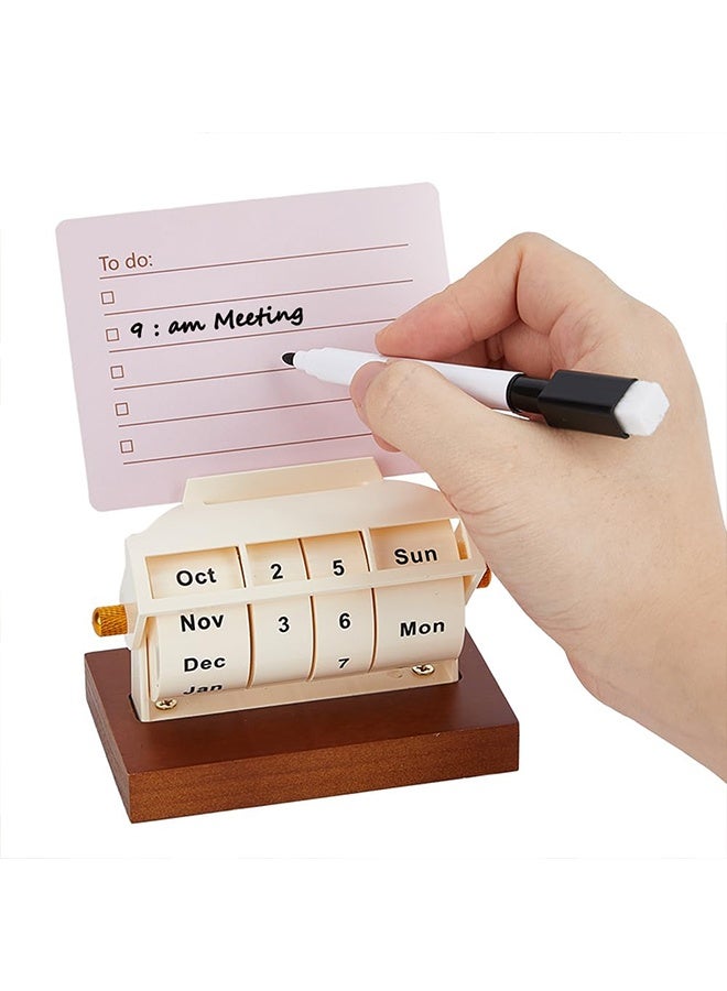 1Pc Wooden Rotating Perpetual Calendar Wood Creative Calendar with 1Pc Pen and 1Pc Message Card,Month Week Day Date Display Desk Table Calendars for Home Office Decorations - Image 1