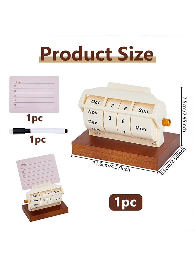 1Pc Wooden Rotating Perpetual Calendar Wood Creative Calendar with 1Pc Pen and 1Pc Message Card,Month Week Day Date Display Desk Table Calendars for Home Office Decorations - Image 3