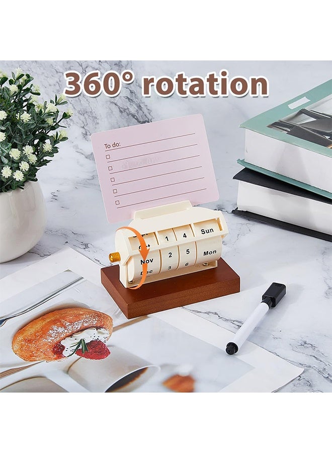 1Pc Wooden Rotating Perpetual Calendar Wood Creative Calendar with 1Pc Pen and 1Pc Message Card,Month Week Day Date Display Desk Table Calendars for Home Office Decorations - Image 4