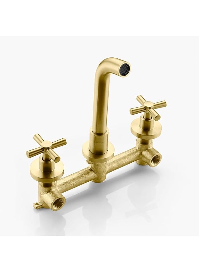 واي دي صنبور حوض حمام يُثبّت على الحائط بمقبضين متقاطعين، مصنوع من النحاس الصلب، ذو فوهة طويلة، خلاط حوض، ماء ساخن وبارد، صنبور حوض غسيل عصري. - Image 2