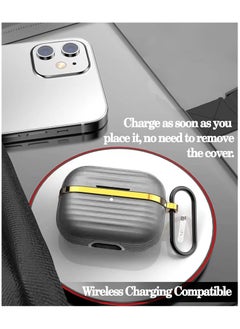 Generic Protective Silicone Case Cover with Gold Metal and Ribbed Design for AirPods Pro 2 with Carabiner Hook Anti-Scratch, Anti-Slip Gray/Gold  - Image 3