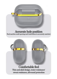 Generic Protective Silicone Case Cover with Gold Metal and Ribbed Design for AirPods Pro 2 with Carabiner Hook Anti-Scratch, Anti-Slip Gray/Gold  - Image 4