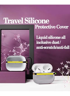 Generic Protective Silicone Case Cover with Gold Metal and Ribbed Design for AirPods Pro 2 with Carabiner Hook Anti-Scratch, Anti-Slip Gray/Gold  - Image 5