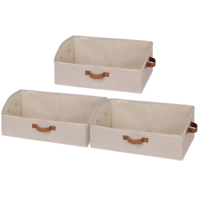StorageWorks Closet Storage Bins Trapezoid Organizer Box for Shelves Fabric Clothes Bin Foldable Organizing Baskets with Handles Jumbo Brown and Beige 3Pack