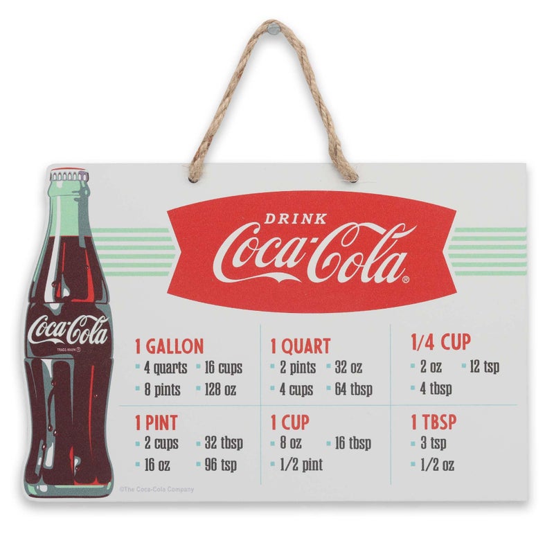 Open Road Brands Coca-Cola Measurements Hanging Metal Sign - Fun Coca-Cola Cooking Conversion Chart for Kitchen - Great Gift Idea - Image 1