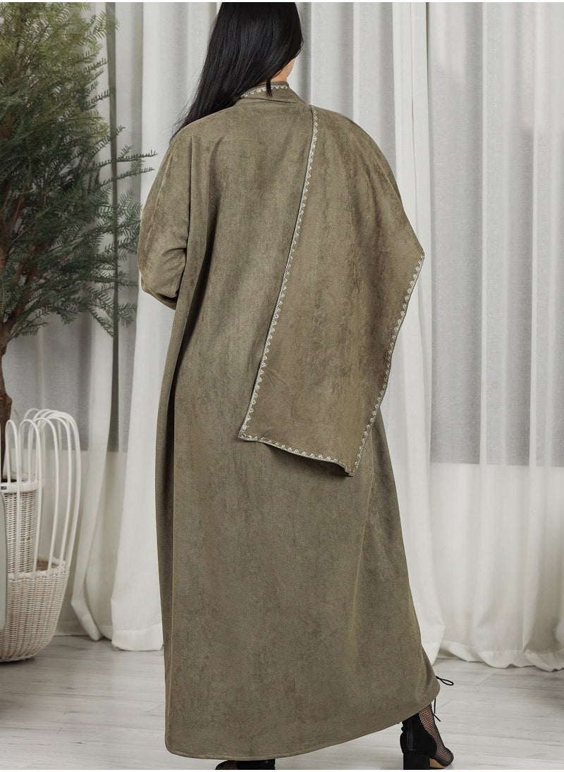 MyesuQ - brown color abaya with pockets and jacket made of velvet fabric - Image 1