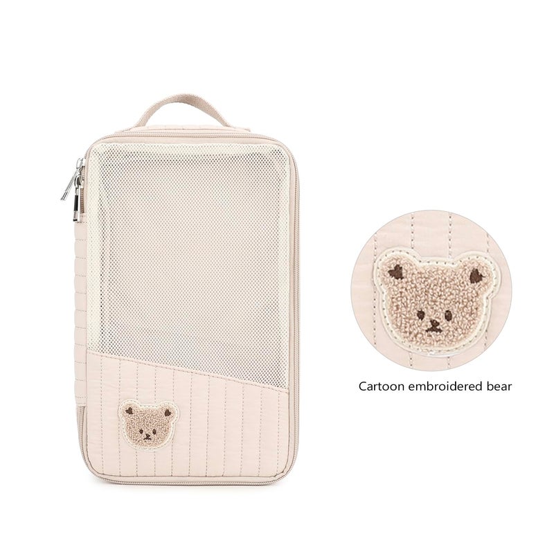 MOMIGO Baby Diaper Bag Organizer Pouches - 2 Pack Waterproof Pod Hanging Diaper Bag Cute Rabbit Bear Mesh Bag Reusable, Washable or Baby Cloth Diapers (Khaki) - Image 4