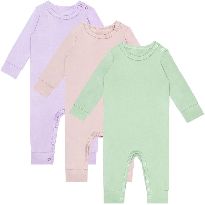 GUISBY Footless Pajamas for Baby, Rayon made from bamboo Long Sleeve with Snap Closure Romper 3-packs 3-6 Months - Image 1