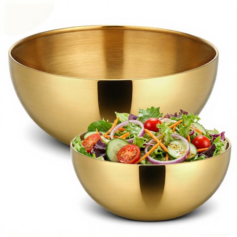 Xosjska Stainless Steel Mixing Bowls, Gold Salad Bowls, Decorative Esthetician Bowl for Mixing, Cooking, Baking, Prepping, 5.9 and 7.9 Inch(Gold) - Image 1