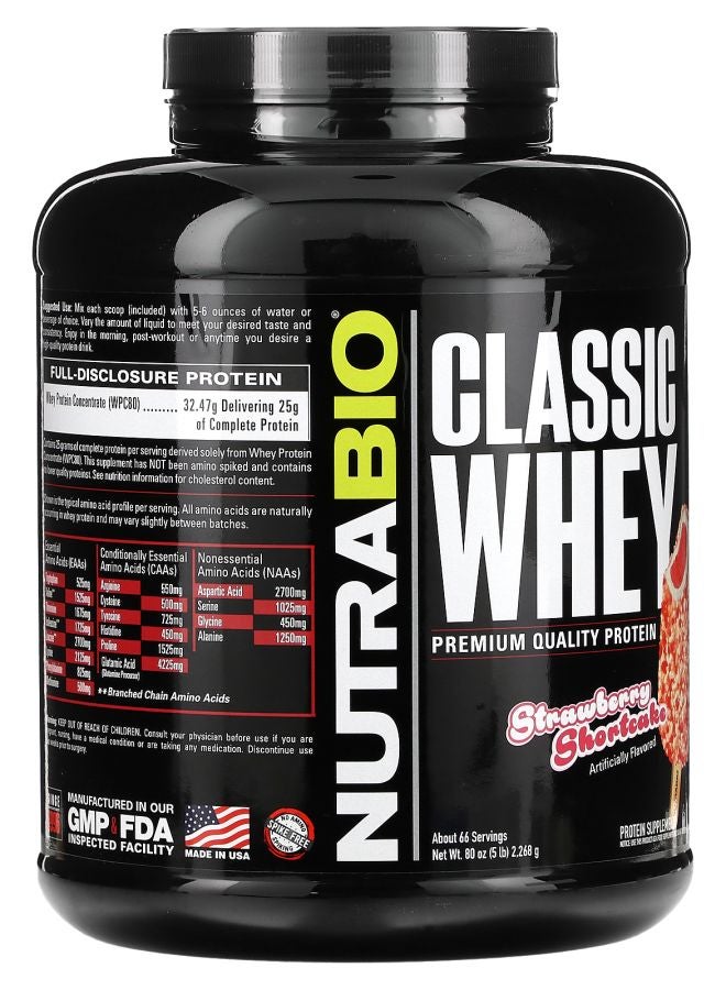 NutraBio Classic Whey Protein Strawberry Shortcake 5 lb (2268 g) - Image 2