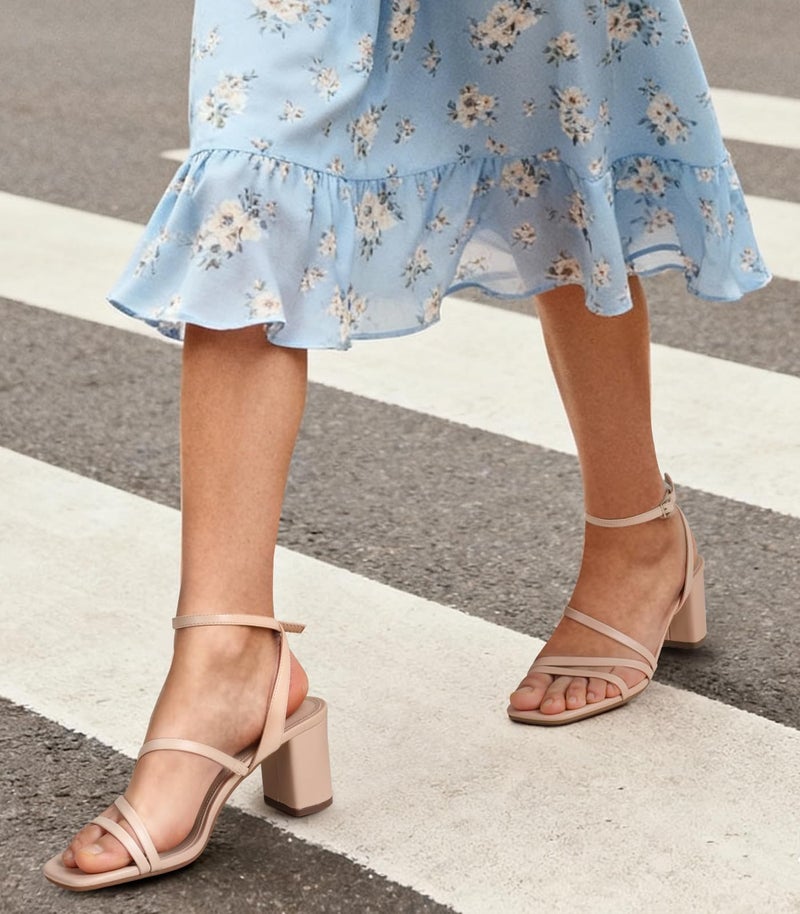 Ankis Strappy Heels for Women Square Nude White Black Open Toe Chunky Block Heels Ankle Strap Buckle Sandals for Women Comfortable Wedding Party Dress Shoes 2026 - Image 2
