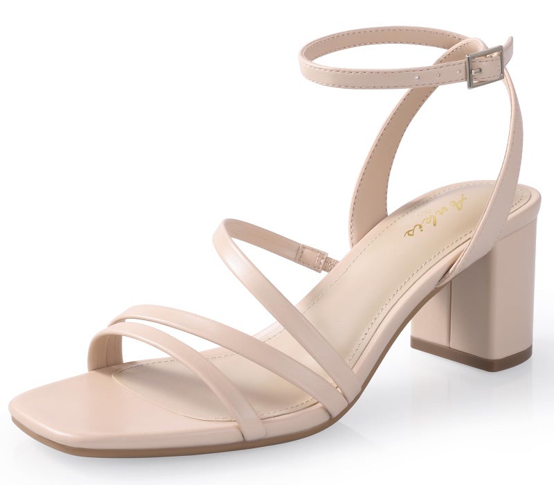 Ankis Strappy Heels for Women Square Nude White Black Open Toe Chunky Block Heels Ankle Strap Buckle Sandals for Women Comfortable Wedding Party Dress Shoes 2026 - Image 1
