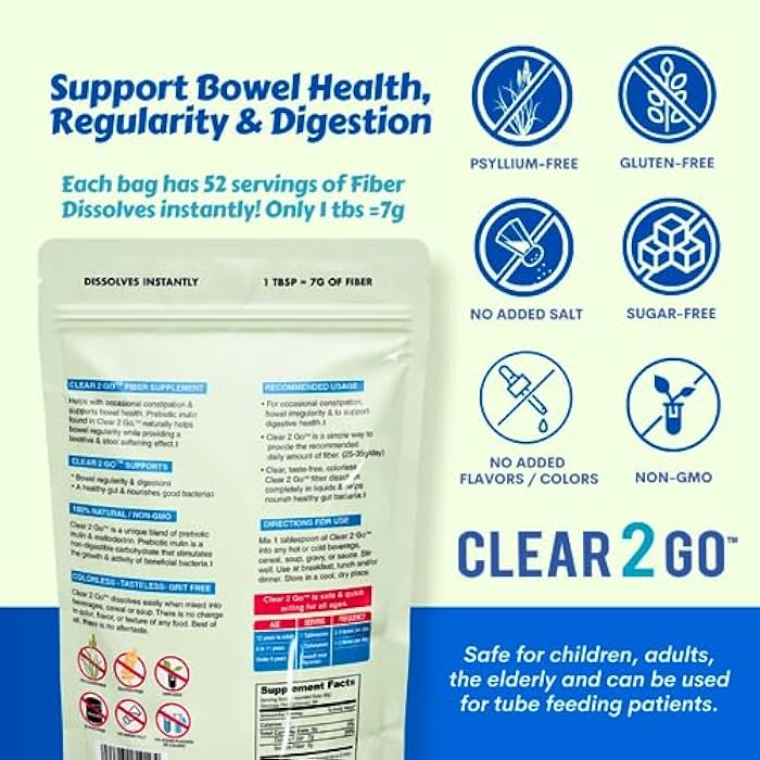 Nutritional Designs Prebiotic Fiber Supplement Powder - Inulin Soluble Fiber - All Natural Sugar & Gluten Free Dietary Fiber - Daily Fiber for Bowel Health Clear 2 Go - 15.8 Oz - Image 5