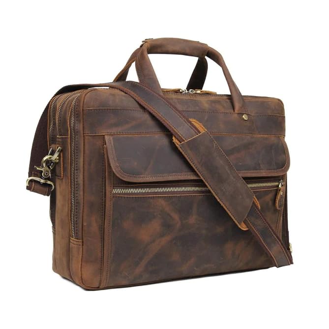 MaheTri Crazy Horse Leather Briefcase (Upto15.6) | Genuine Leather Laptop Messenger Bag (Vintage Brown) | Vintage Buffalo Leather Office Bag | Adjustable Strap, Brass Buckle | Handmade Travel Satchel - Image 1