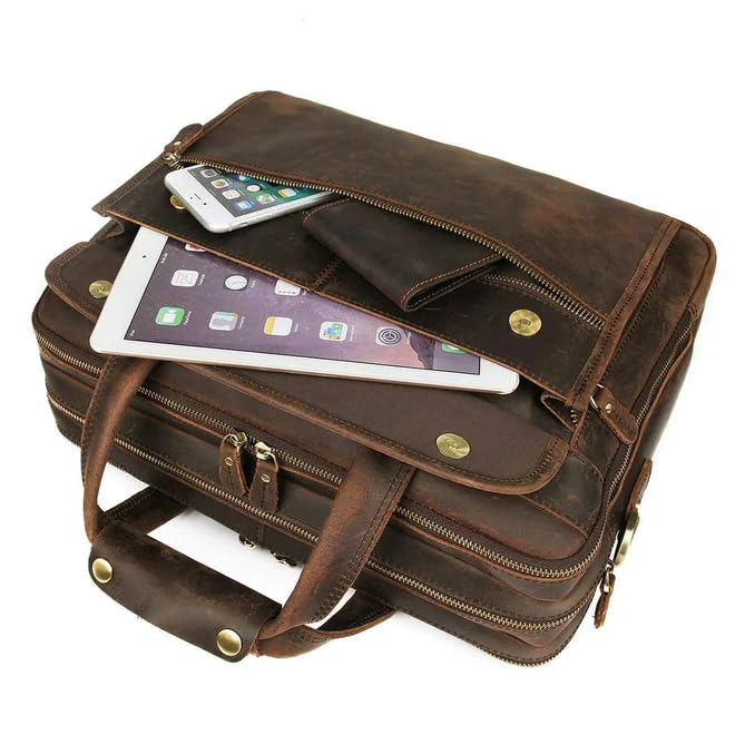 MaheTri Crazy Horse Leather Briefcase (Upto15.6) | Genuine Leather Laptop Messenger Bag (Vintage Brown) | Vintage Buffalo Leather Office Bag | Adjustable Strap, Brass Buckle | Handmade Travel Satchel - Image 2