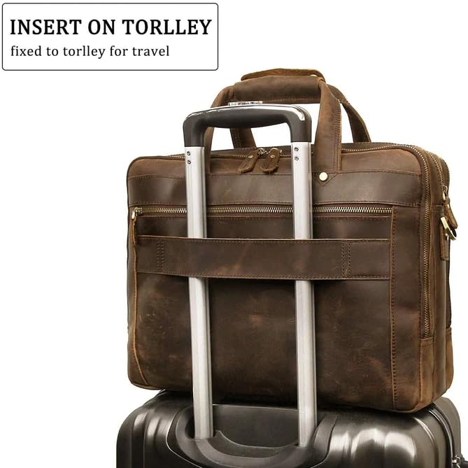 MaheTri Crazy Horse Leather Briefcase (Upto15.6) | Genuine Leather Laptop Messenger Bag (Vintage Brown) | Vintage Buffalo Leather Office Bag | Adjustable Strap, Brass Buckle | Handmade Travel Satchel - Image 5