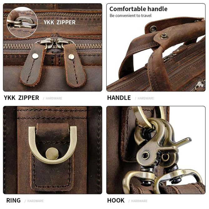 MaheTri Crazy Horse Leather Briefcase (Upto15.6) | Genuine Leather Laptop Messenger Bag (Vintage Brown) | Vintage Buffalo Leather Office Bag | Adjustable Strap, Brass Buckle | Handmade Travel Satchel - Image 4