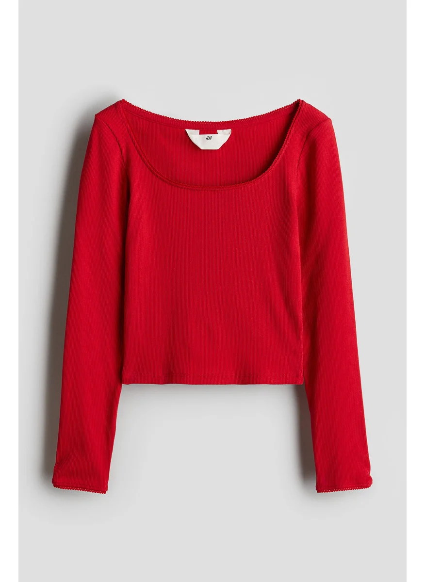 H&M Picot-Trimmed Ribbed Top