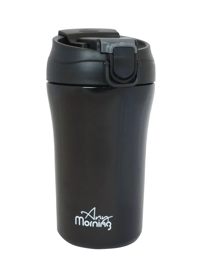 Any Morning Any Morning Insulated Stainless Steel Travel Coffee Mug with Lid and Straw 400ml Black