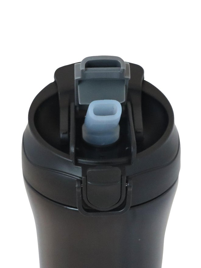 Any Morning Insulated Stainless Steel Travel Coffee Mug with Lid and Straw 400ml Black - Image 2